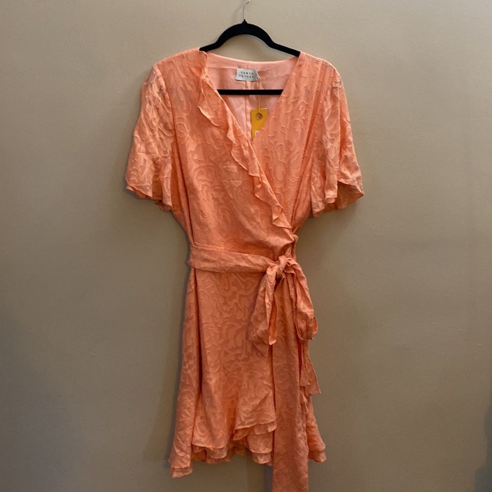 Tanya Taylor Bianka II wrap dress $495 silk blend Melon Size 16 - Picture 2 of 5